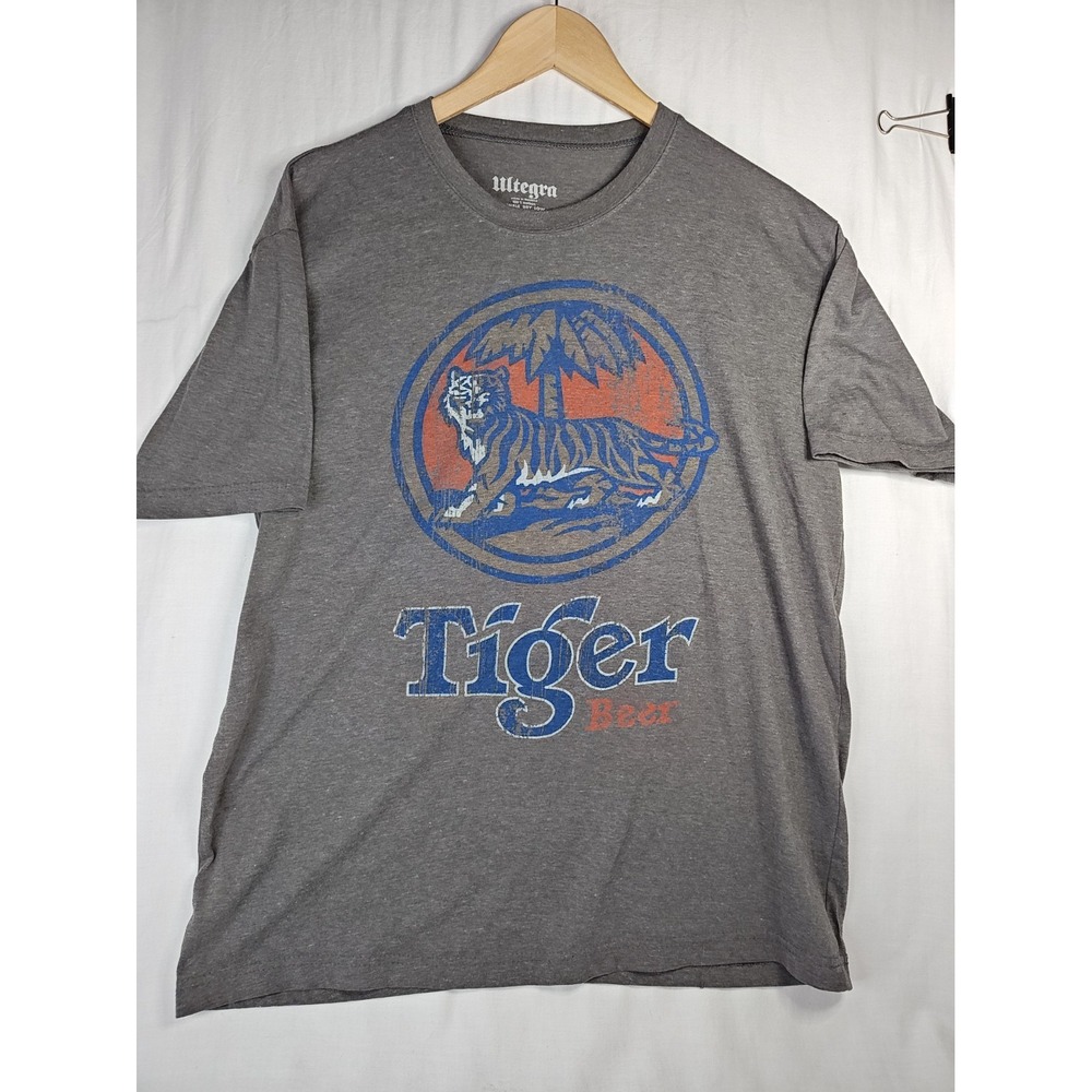 Official Tiger Beer Graphic T-Shirt Mens L Heather Gray 2-Sided Print Ultegra